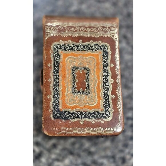 Antique Paper Cigarette Leather Case  Gold, Brown & Black Made In Italy #704 - Picture 1 of 7
